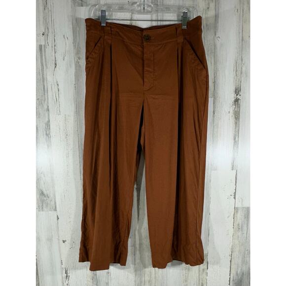 Cabi Cruise Crop Pants Size Large (33x24) Sienna Brown Wide Leg Linen Blend 6478 - Picture 3 of 12